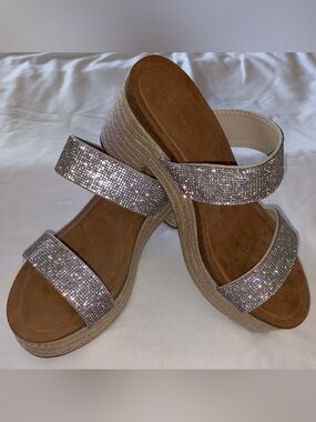Madden Girl Sparkling Silver Rhinestone Wedge Sandals